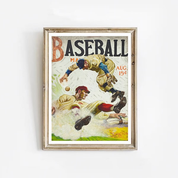 vintage drawing print with baseball players | vintage art with American sport | retro sport poster | vintage baseball art | dorm room art