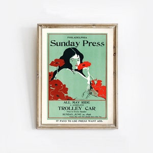 Sunday Press - arte de revista retro I arte publicitario vintage I cartel publicitario vintage I decoración de la casa de campo I decoración ecléctica