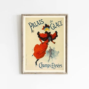 Palais de Glace, Champs-Elysées Cartel Litografía en color de Jules Chéret I cartel publicitario retro I publicidad vintage francés