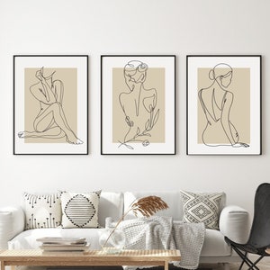 Woman line drawing, neutral feminine art, minimalist poster, line drawing, feminine wall art, home decor, bedroom prints, beige wall art