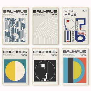 Bauhaus Print, Museum Poster, Exhibition Poster, Printable Art, Minimalist Wall Art, Mid Century Modern, Set of 6 Bauhaus Posters