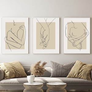 Bedroom wall art, set of 3 beige prints, couple print set, bedroom decor, boho neutral prints, boho love set, couple art, beige modern art