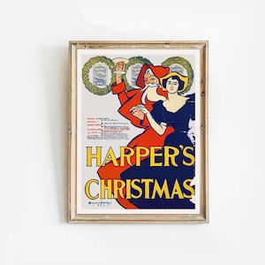 Manifesto pubblicitario della copertina natalizia della rivista Harper&#39;s I Poster d&#39;epoca I Copertina d&#39;epoca I Arte retrò della rivista