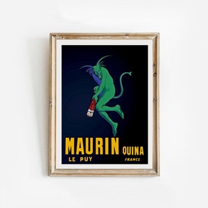 Ein grüner Teufel öffnet eine Flasche Maurin-Werbeplakat von Leonetto Cappiello I Jugendstil-Werbung I Französisches Retro-Plakat