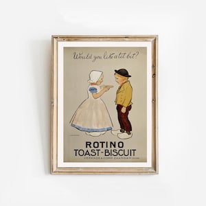 Cartel publicitario de galletas vintage holandesas I Cartel publicitario europeo I Arte de cartel vintage I Decoración de cocina vintage