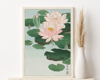 Vintage Japanese Art, Blooming Water Lily, Ohara Koson, Nursery Wall Art, Japanese Art Print, Japanese Home Decor, japan botanical art