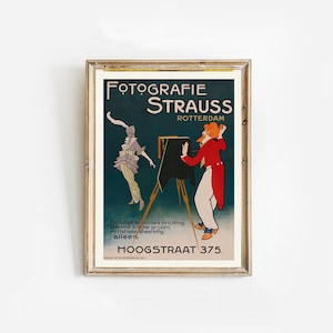 Werbeplakat der Fotografie Strauss Rotterdam I Jugendstilwerbung I Niederländisches Werbeplakat I Vintage-Plakatkunst