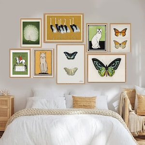 Conjunto de pared de galería para decoración ecléctica, arte de pared vintage ecléctico, impresiones de pared de galería de decoración ecléctica