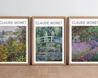 Ensemble d'affiches murales Claude Monet Jardin | Reproductions de paysages impressionnistes | Déco vintage douce | affiches d'exposition