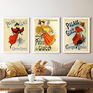 Set mit 3 Ausstellungsplakaten für den Palais de Glace auf den Champs-Elysées, Retro-Werbeplakat, französische Vintage-Werbekunst