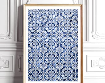 Blue Portuguese Tile Bathroom Wall Art | Azulejo Photo from Porto | Mediterranean Kitchen Decor | Blue tile from Portugal Digital Download