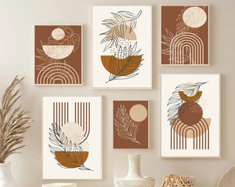 Printable Terracotta Wall Art Set, Boho Style Home Decor, Set of 6 Prints for Bohemian Gallery, Mid Century Modern Prints, boho wall decor
