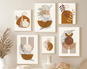 Printable wall art, Boho style home decor, Set of 6 prints for a bohemian gallery, Mid century modern prints, boho wall art, terracota decor
