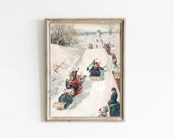 Peinture de Noel, Art de Noël rétro, Art d’hiver vintage, Imprimé de Noël vintage, Décor mural de la ferme, Noël scandi, peinture d'hiver