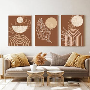 Wall art set of 3 terracotta prints , printable abstract home decor, bohemian wall decor, living room wall art, burnt orange abstract set