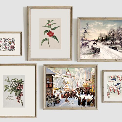 Winter Gallery Wall Art Set Christmas Village Painting Etsy