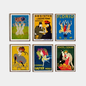 Conjunto de 6 carteles publicitarios vintage de Leonetto Cappiello I arte publicitario de alcohol I decoración de carteles retro I impresión retro