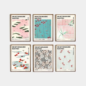 Set di 6 poster vintage d'arte giapponese, poster espositivo con illustrazioni di motivi botanici giapponesi Watanabe Seitei