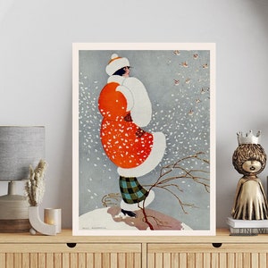 The woman in the snow vintage poster I Vintage winter advertising I Vintage poster art with snow I Vintage poster decor I Retro advertising