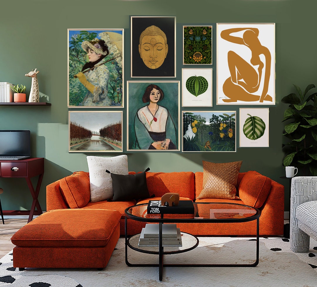 Eclectic Wall Set, Green Gallery Wall Art Set, Emerald Green Wall Art