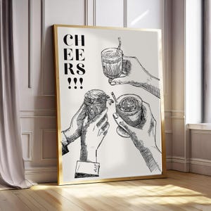Minimalist bar cart printable art | Retro cocktail wall art | Preppy kitchen poster | Cheers aesthetic | Girly home artwork | retro bar art