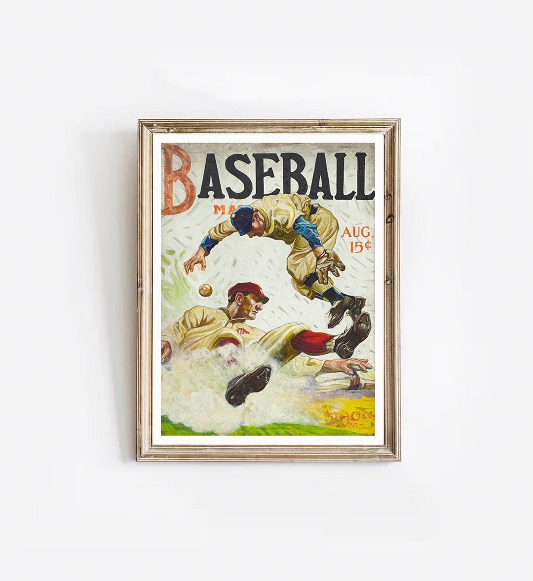 Vintage Drawing Print With Baseball Players Vintage Art With American