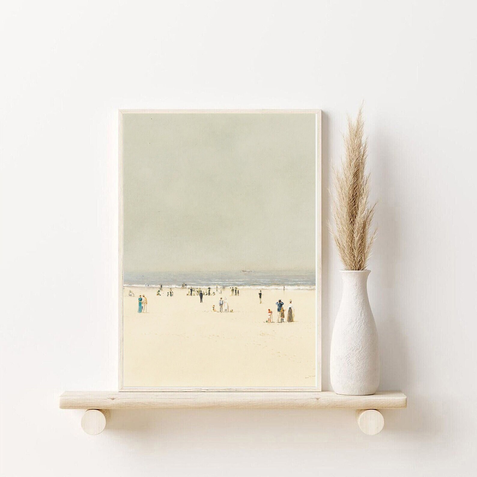 minimalist beach art, vintage summer art, french beach art, muted seascape, decor in neutral colors, printable art, nursery neutral art