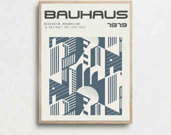 Sztuka Bauhaus do druku, plakat Bauhaus, plakat architektoniczny, minimalistyczna sztuka ścienna Bauhaus, nowoczesny plakat Bauhaus, sztuka połowy XX wieku
