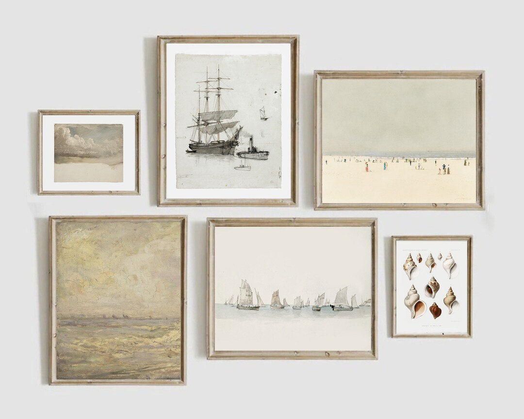 Vintage Coastal Wall Art Set | Set of 6 Boat and Sea Prints | Vintage ...