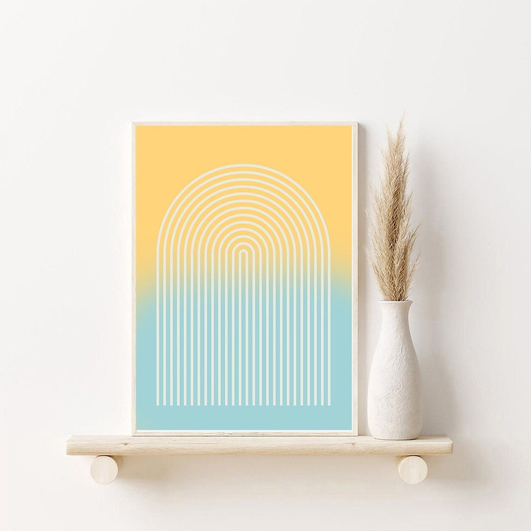 Retro Rainbow Print, Pastel Color Decor, Psychedelic Art, Mid Century