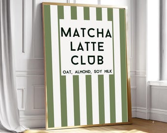Póster del Club de Matcha Latte | Decoración de pared divertida de té verde para cocina, cafetería u oficina | Póster retro de matcha | Decoración de cocina Y2K
