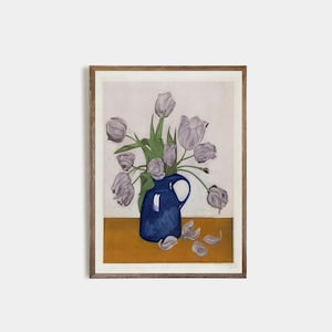 Estampado floral de bodegones vintage, arte floral de Frans Everbag, tulipanes en una jarra, arte de pared digital para galería ecléctica