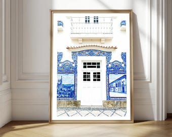 Porto blue house wall art  | Lisbon Boho Art Print in Blue | Minimalist Travel Poster | Pastel Portugal Wall Art | Digital Download