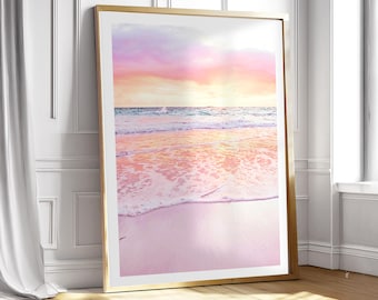 Pastellfarbene Strand-Wanddekoration | Sanfte Meeresfotografie | Verträumte Küstendekoration für Schlafzimmer oder Eingangsbereich | Sommerstimmung