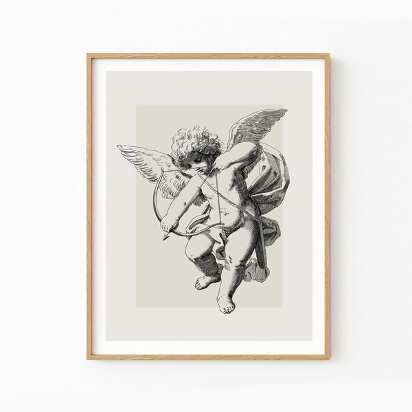 Vintage sketch art of a cherub | Vintage Angel Print | antique valentine decor | romantic wall art | victorian love art | antique love art