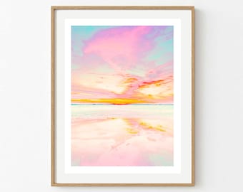 Soft Sunset Wall Art Print | Pastel Peach and Blush Aesthetic | Dreamy Girly Coastal Art | Boho Summer Vibes | Girl Bedroom or Dorm Decor