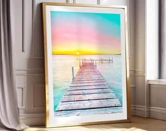 Blush Coral Sunset Wall Print | Soft Horizon in Pastel Tones | Boho Aesthetic Summer Poster | Warm Coastal Vibes for Teen Decor | girly art