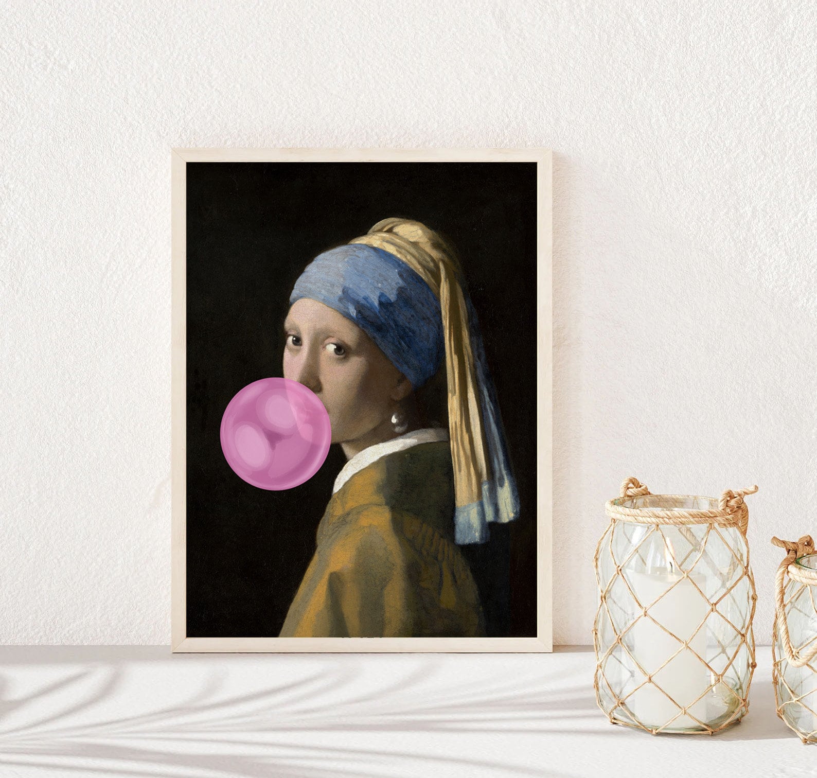 Girl With a Pearl Earring With Bubble Gum, Vermeer Modern Girl With a Pearl Earring With Bubble Gum, Vermeer Modern