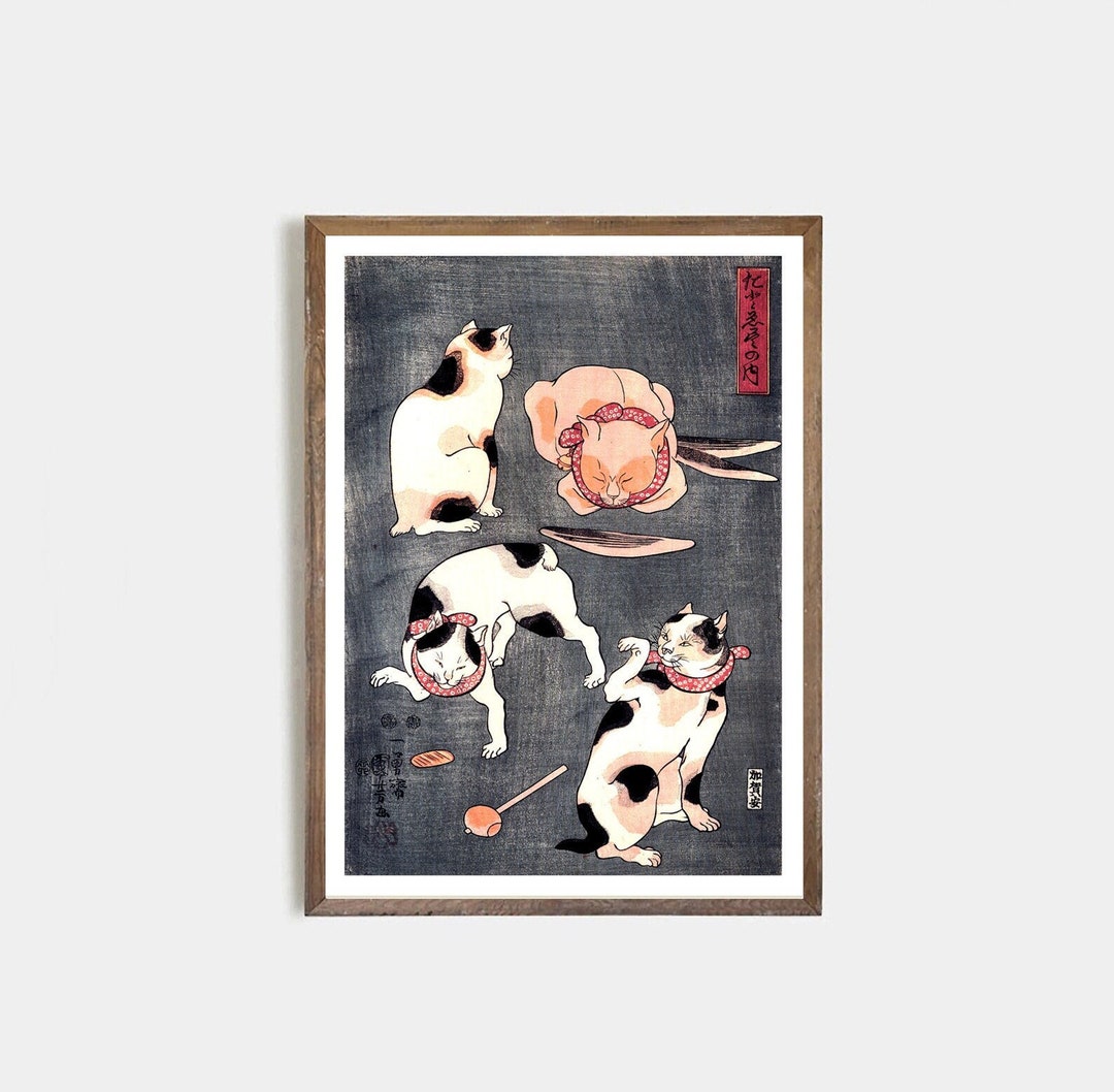 Cats Vintage Japanese Print | Japanese Cat Art | Japanese Wall Art ...