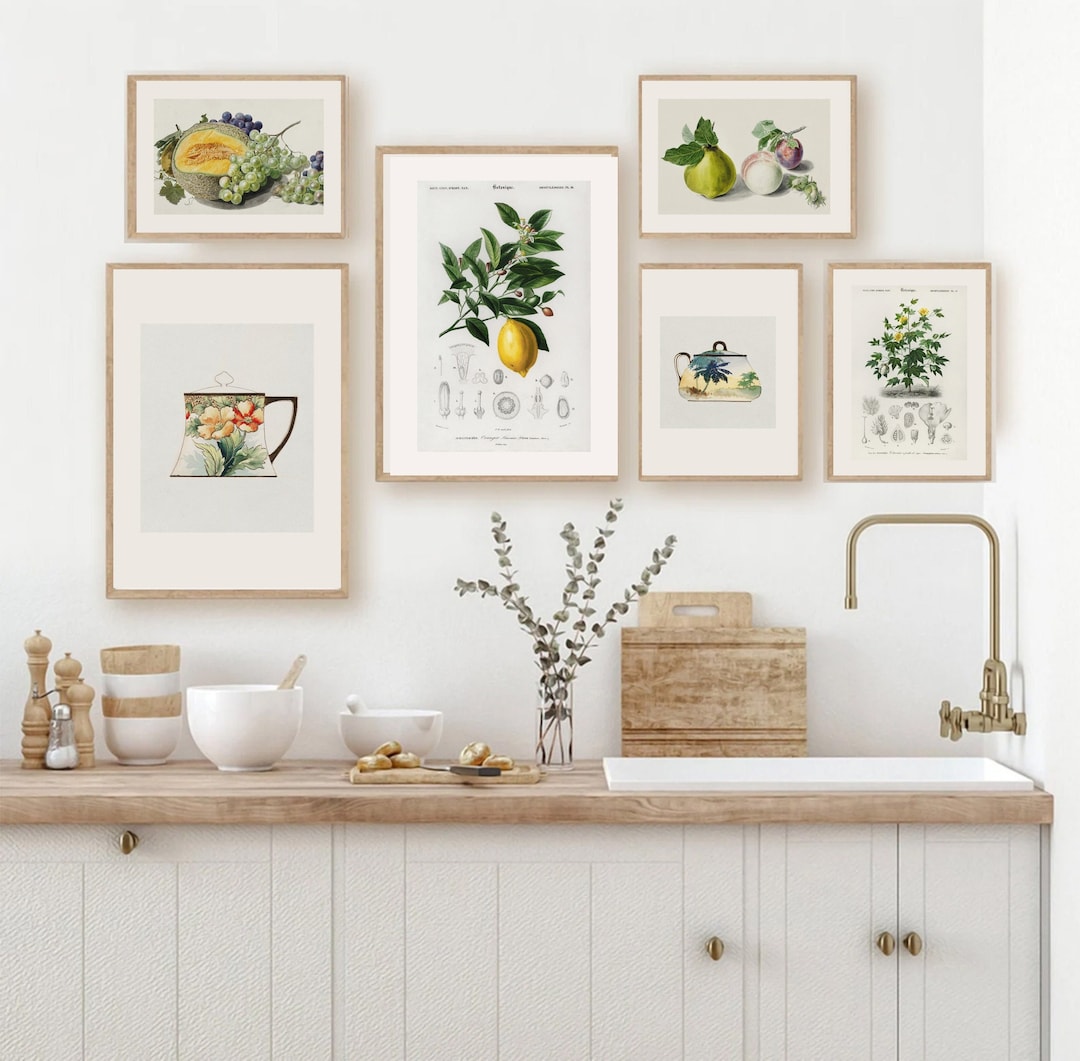 Kitchen Gallery Set of 6, Vintage Fruit Prints, Vintage Kitchen Art ...