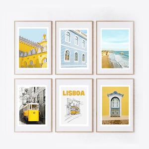 Portugal Wall Art Set | Pastel Summer Prints | Lisboa Tram Poster | Beach Travel Photography | Mediterranean Decor | Holiday Souvenir