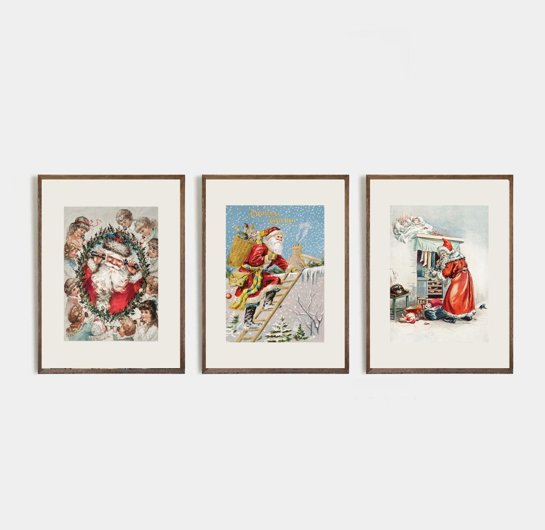 Vintage Santa Art Set Retro Christmas Art Gallery Vintage Etsy