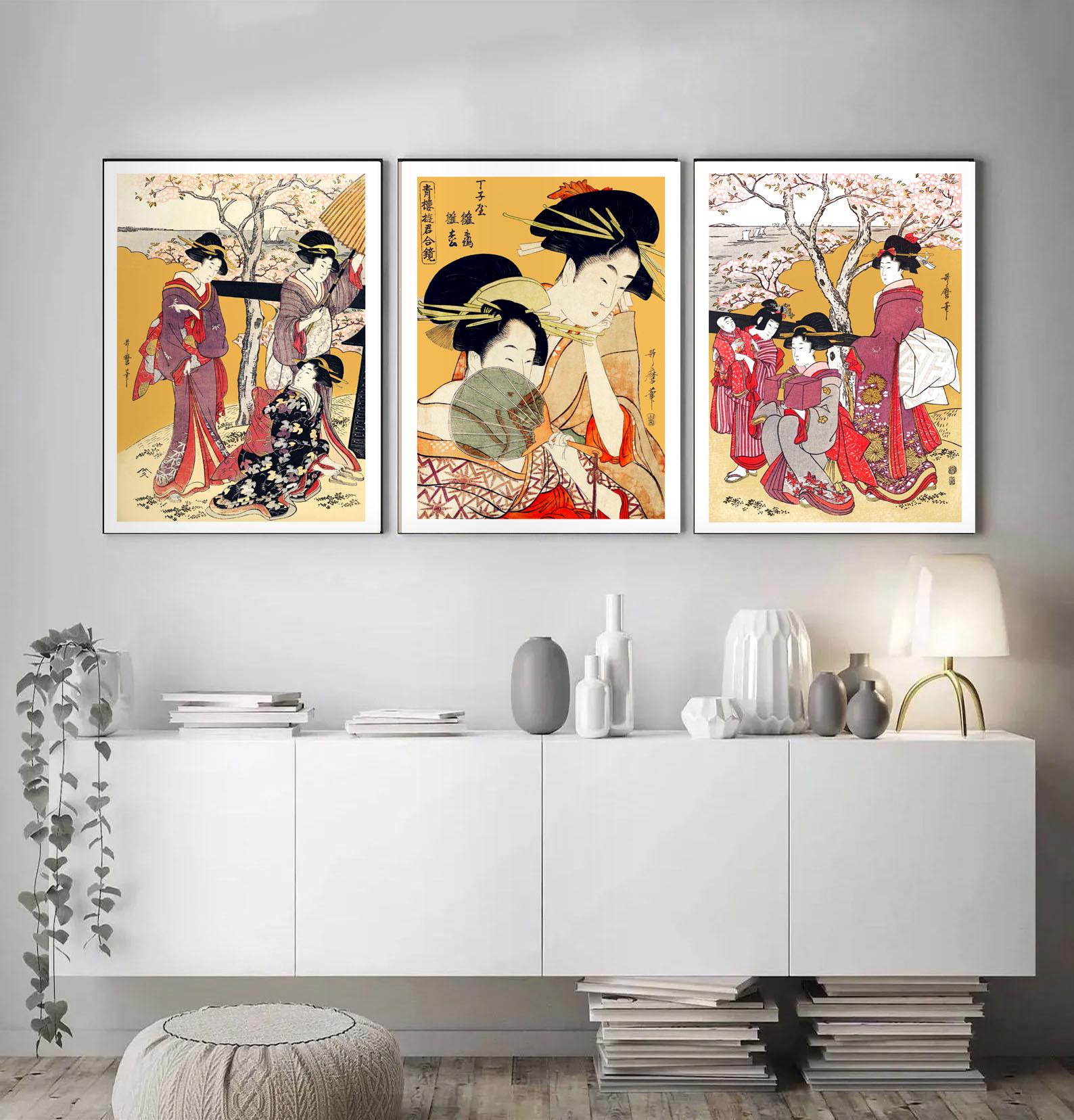 Set of 3 Geisha Wall Prints | Vintage Ukiyo-e Japanese Art | Japandi ...