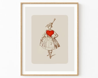red heart queen playing card | trendy retro wall art | love print | valentine decor | retro print | printable wall art | victorian love art