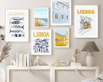 Lisbon and Coastal Portugal Art Set | Mediterranean Summer Wall Decor | Yellow Tram | Digital Print Gallery