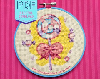 Candy is Dandy PDF Cross Stitch patroon - schattige Lollipop XStitch digitale download