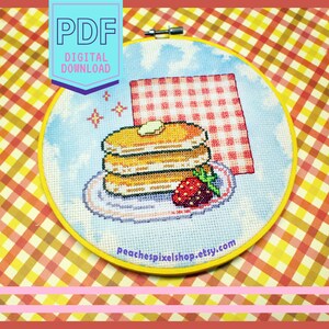Pfannkuchen Stapel PDF Kreuzstich Muster - Frühstück Pixel Art XStitch Digitaler Download