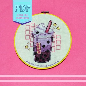 Bubble Tea PDF Cross Stitch Pattern - Digital Download