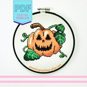 Spooky Halloween Pumpkin PDF Cross Stitch Pattern - Digital Download
