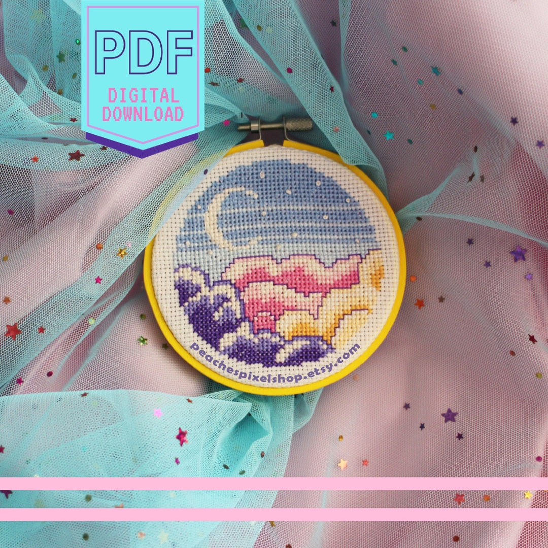 Moon Clouds PDF Cross Stitch Pattern - Soft Night Sky Xstitch Pixel Art ...
